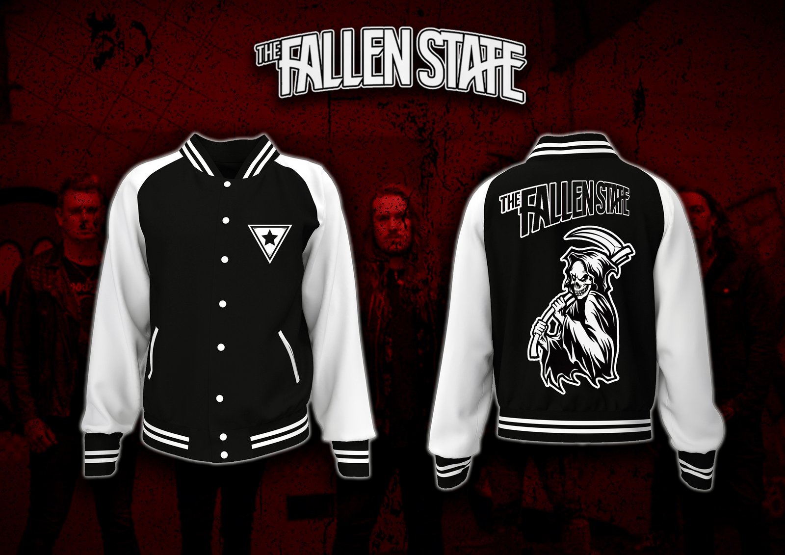 Black & White Reaper Varsity Jacket The Fallen State