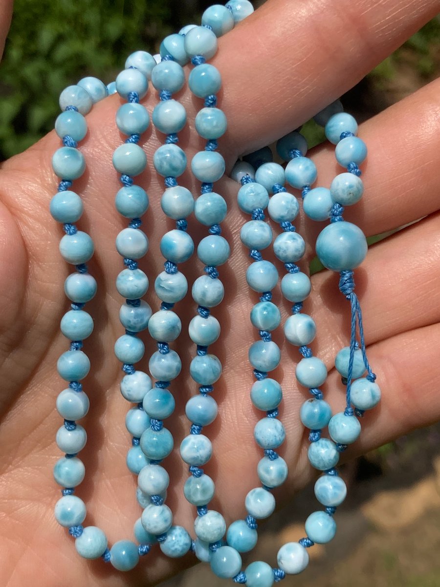 Mini Dominican Larimar Mala, Genuine Larimar 108 Bead Gemstone Mala Hand  Knotted Necklace