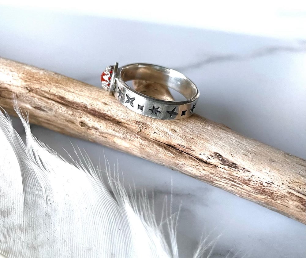 Handmade Sterling Silver Celestial Starry Carnelian Ring 925