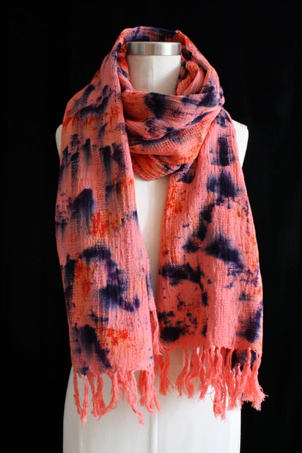 Image of Handwoven Scarf, Coral "Mountain Water" Pattern