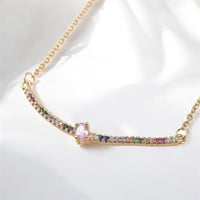 Image 2 of Stainless Steel Bar Pendant Necklace with Cubic Zirconia 