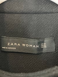 Image 15 of ZARA rare black leather buckle neck front zipper pea coat jacket