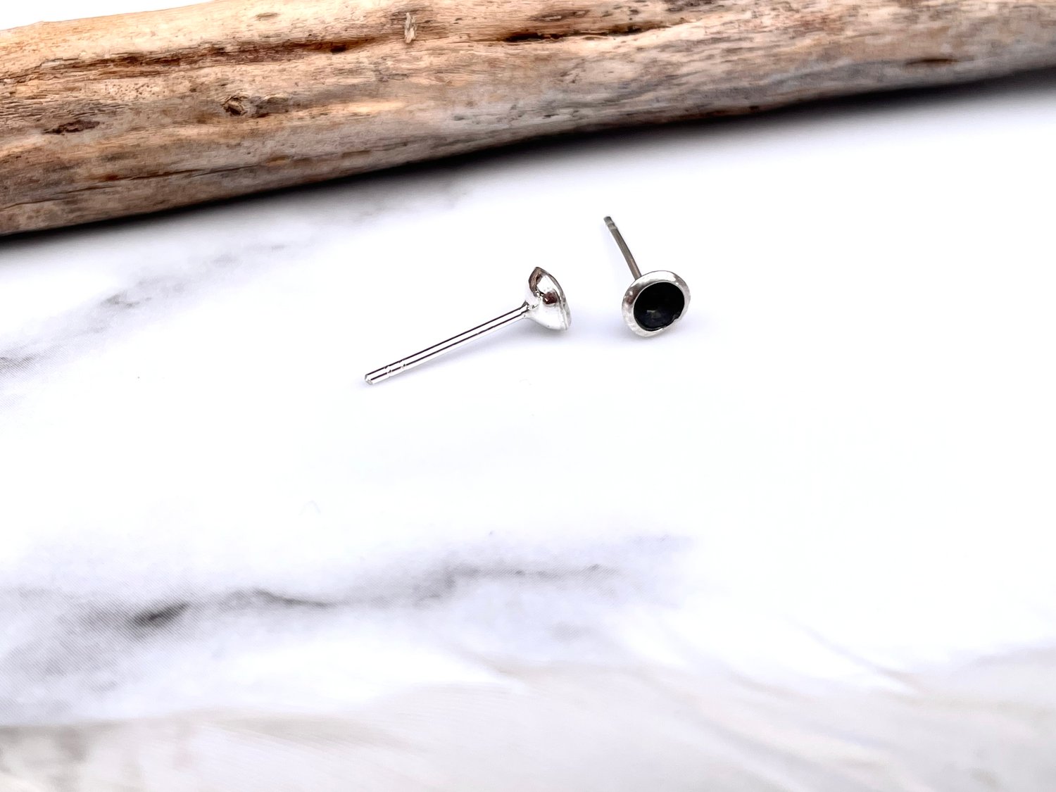 Image of Handmade Black Hole Concave Sterling Silver Stud Earrings