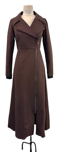 Image 1 of McClearon Jacket- Chocolate asymmetrical Zip Trench jacket/Dress,  Modern Goth  with a Twist.
