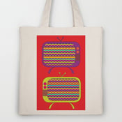 Image of Tote Bag / Natural Canvas Tote with Pocket - design 'Chevron TV'