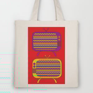 Image of Tote Bag / Natural Canvas Tote with Pocket - design 'Chevron TV'