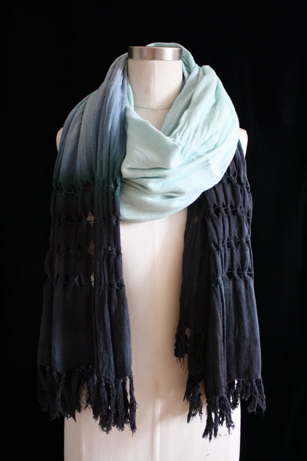 Image of Handwoven Scarf, Seafoam "Ombre" Diamond Pattern