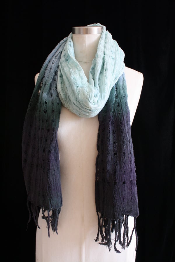 Image of Handwoven Scarf, Seafoam "Ombre" Checker Pattern