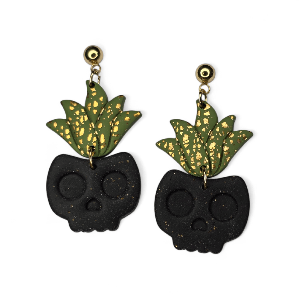 Image of Creep It Growing 2 Succulent Skull Planter Earrings