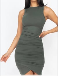 Shirred Bodycon Mini Dress Olive