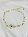 Pearl Hamsa Paper Clip 14K Gold Plated Bracelet 