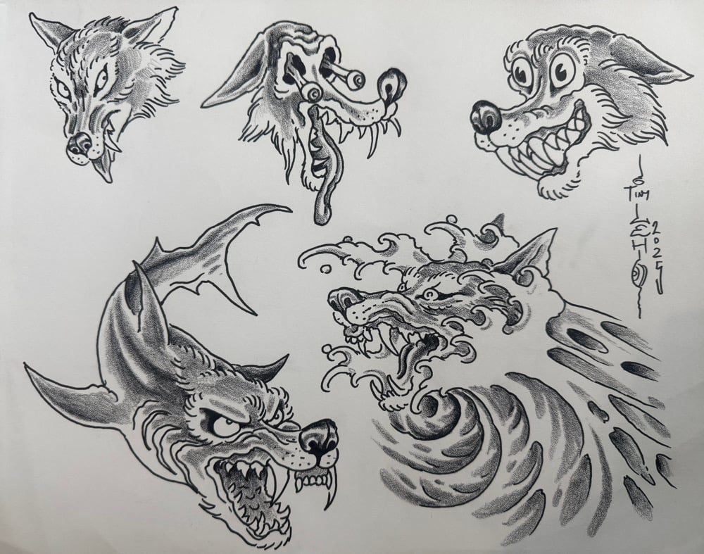 Image of Tim Lehi “Reaper Wolf Book Page #144” Painting