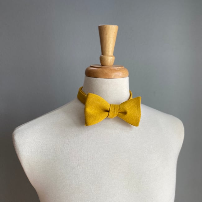 Mustard Linen Bow Tie