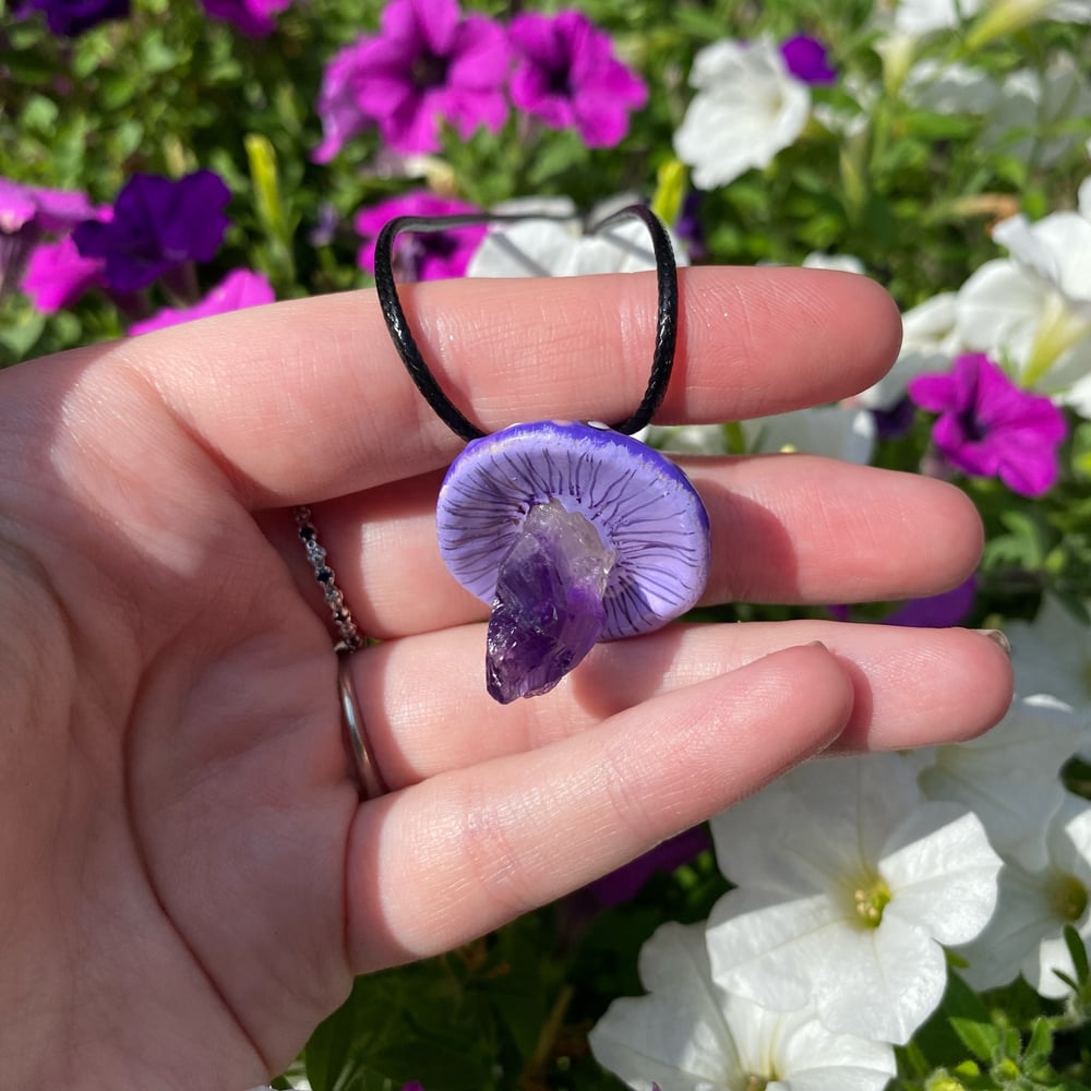 Image of deep purple mushroom necklace 