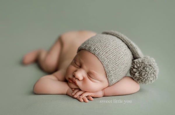 Image of Sage Dust Slouchy Bonnet With Pom 