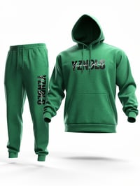 Image 5 of YB Kelly Green Abbreviated Print Pullover Hoodie Jogger Suit