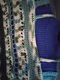 Image 3 of Crocheted pullover fringed shrug (various shades of green & off white)