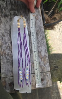 Image 3 of Long beaded purple YEM earrings