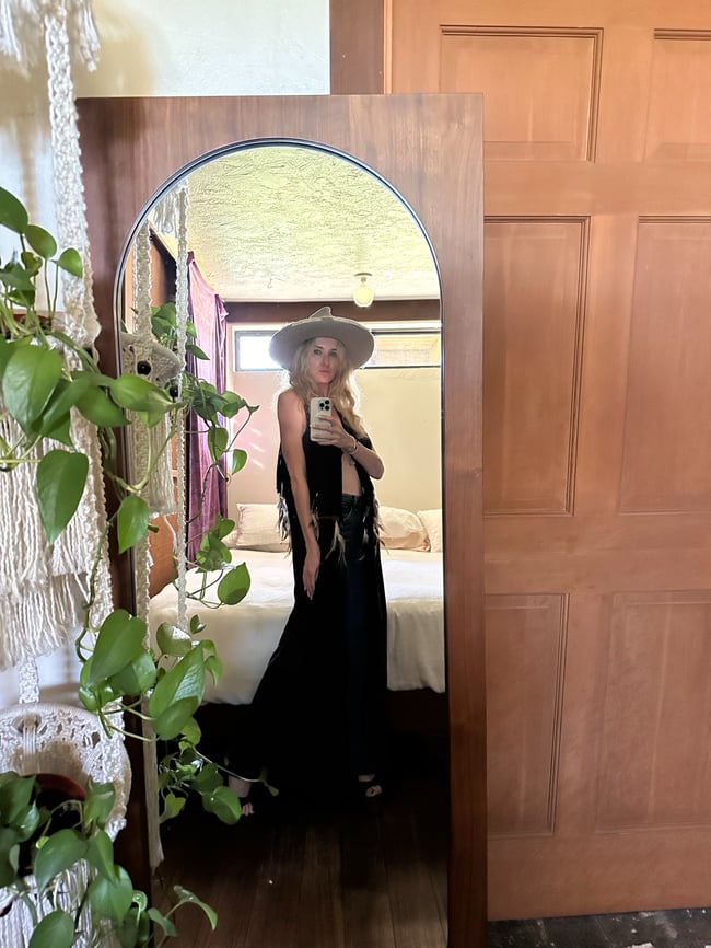 early 70s long new mexican chamois suede feather vest waistcoat duster vest