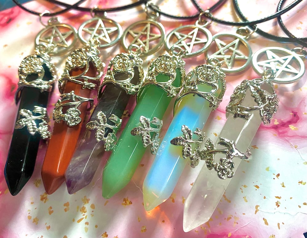 Image of Flower Wrapped Crystal Pendant Necklaces