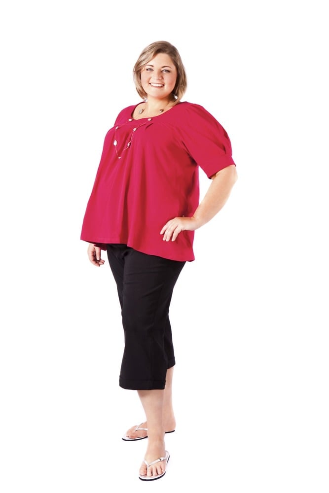 Image of Square neck top with elbow length sleeves (cotton)