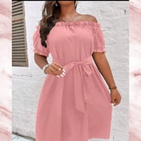 Image 3 of Off The Shoulder Puff Sleeve Belted Dress 