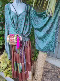 Image 9 of Zara Split Skirt- Jade Green and Brown