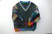Image 2 of Upcycled Patchwork Sweater Dark Green Fisherman XL