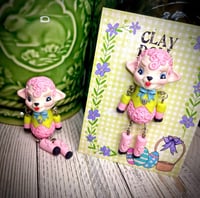 Image 2 of Kitschy Spring Lamb| Dangle Pin|Brooch| Clay Doll Face| Janice Lumm| Easter| Jewelry| Gifting