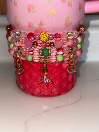 Image 1 of Ibiza Sunset Green & Pink Tumbler Bracelet Stack with Gold Charms