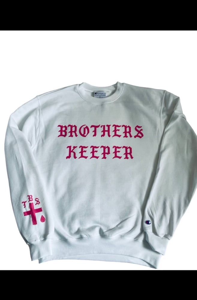 Image of Pink/White Brothers Keeper Champion Crewneck Sweater 