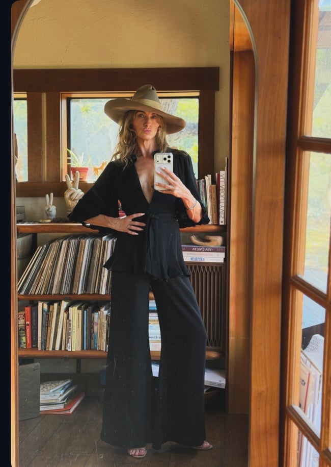 late 1960s Ossie Clark black wrap rock and roll trouser suit pants 