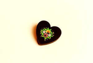 Image of Lucky Gypsy "Black Heart" Hand Made Wooden Pin badge/Brooch - One for dark hearts! Designer: OMARINA