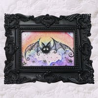 Image 1 of ‘Soot Bat & the Rainbow’ Original Painting ~ Framed