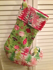 Image of Christmas Elf Stocking. Fancy Funky Personalized. Other Fabrics Available. Monogram or Name