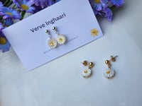 Image 2 of Dainty  Mother of Pearl Daisy Earrings