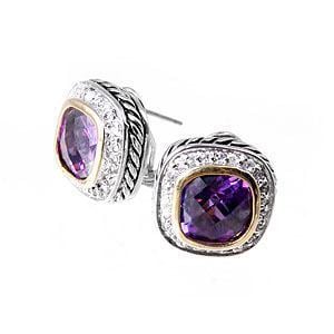 Image of Purple & Gold CZ French Clip Earrings