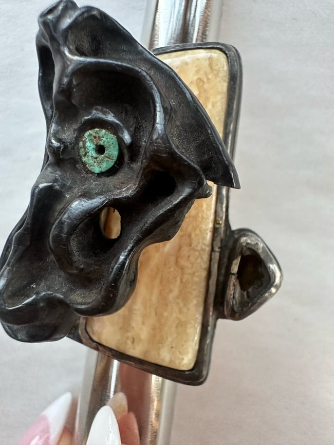 massive late 60s signed brutalist sterling  cocktail ring