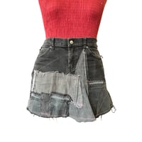 Image 1 of "Pink Scar" Deconstructed Denim Patchwork Mini Skirt – One of a Kind