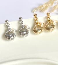 Image 1 of Tiny Sea Shell & Pearl Earrings