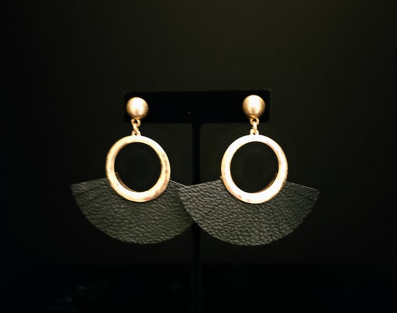 Image of Black & Brushed Gold Leather Pierced Earrings 