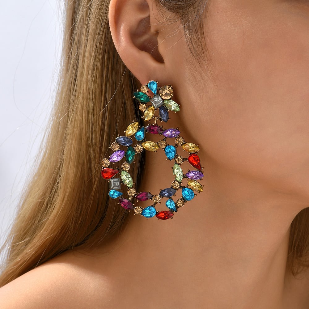 Image of Elgant Round Plating Inlay Rhinestone Drop Earrings 