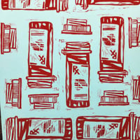 Image 3 of 'which way is up' - light blue & red - one off BLOCKPRINT