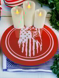 Image 3 of 14" Lazy Susan Turntable Epoxy Resin Art 'Rock Flag & Eagle'