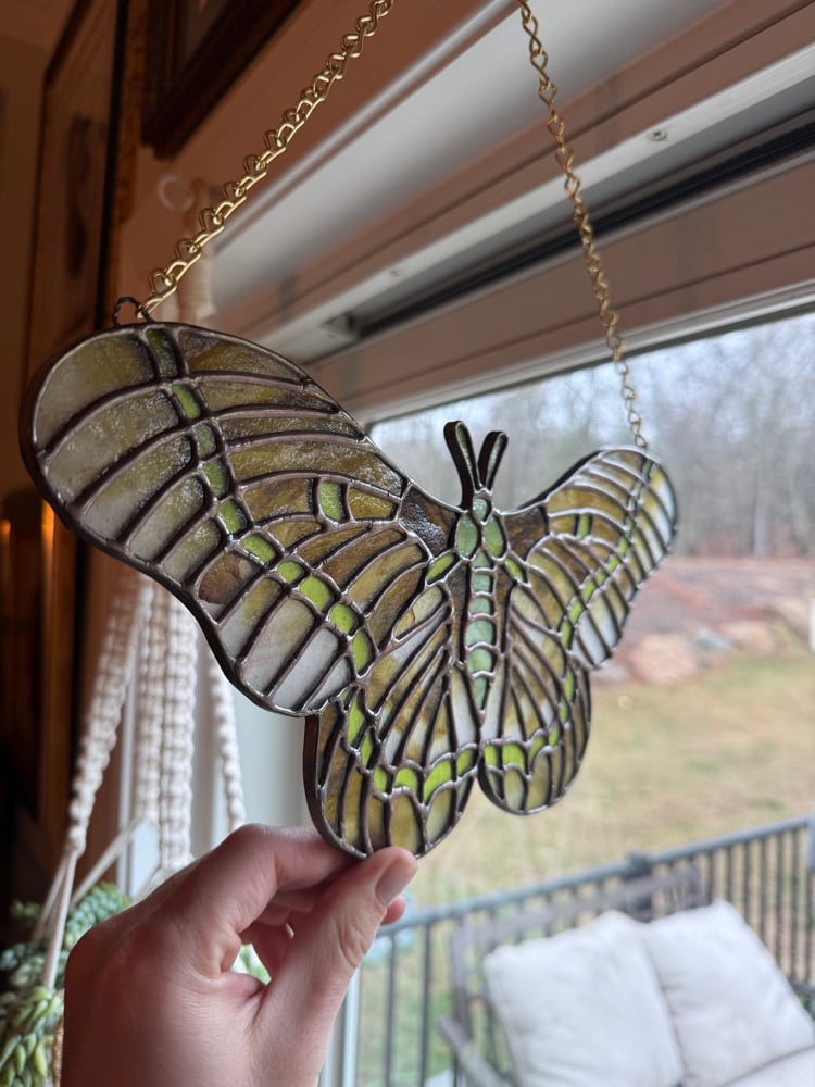 Green Moth - Tiffany Lamp Screen Inspired
