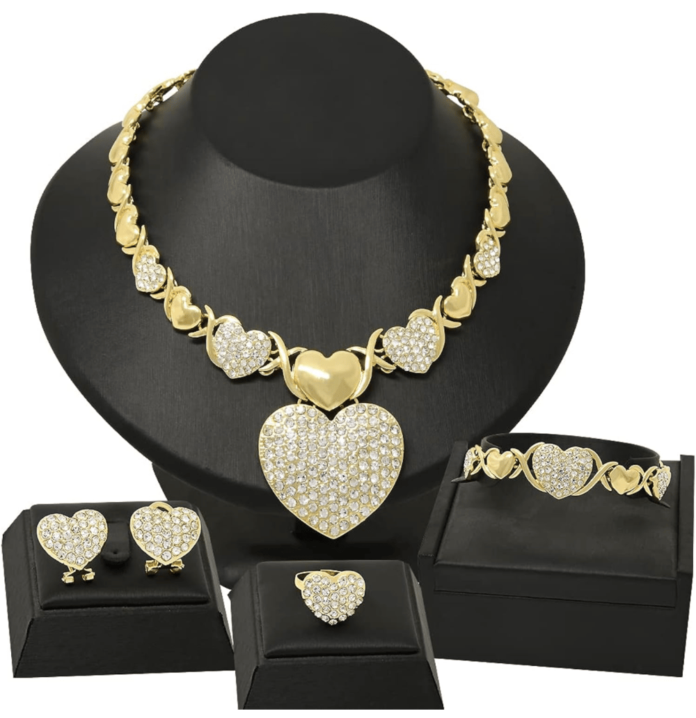 Image of XOXO Women Jewelry Necklace Set 18K Gold Jewelry Necklace Earrings Bracelet Ring 4 Pieces Set