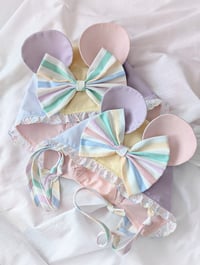 Pastel mouse and ruffle lace bonnet handmade to order