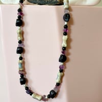 Image 2 of Skulls and Bones with a Hint of Purple Quartz - One of a Kind Necklace 