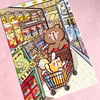 Shopping Bear A6 Art Print