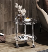 Image 4 of Modern Clear Acrylic Bar Cart Rolling Serving Trolley with 2 Tiers & Handle